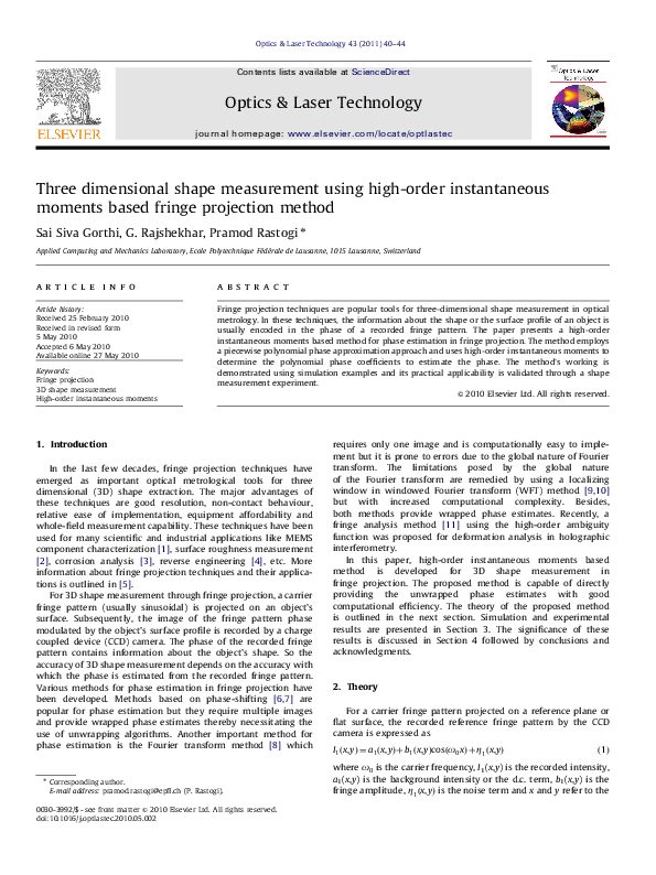 (PDF) Three dimensional shape measurement using highorder