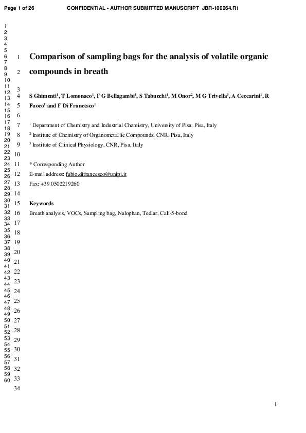 (PDF) Comparison of sampling bags for the analysis of volatile organic ...