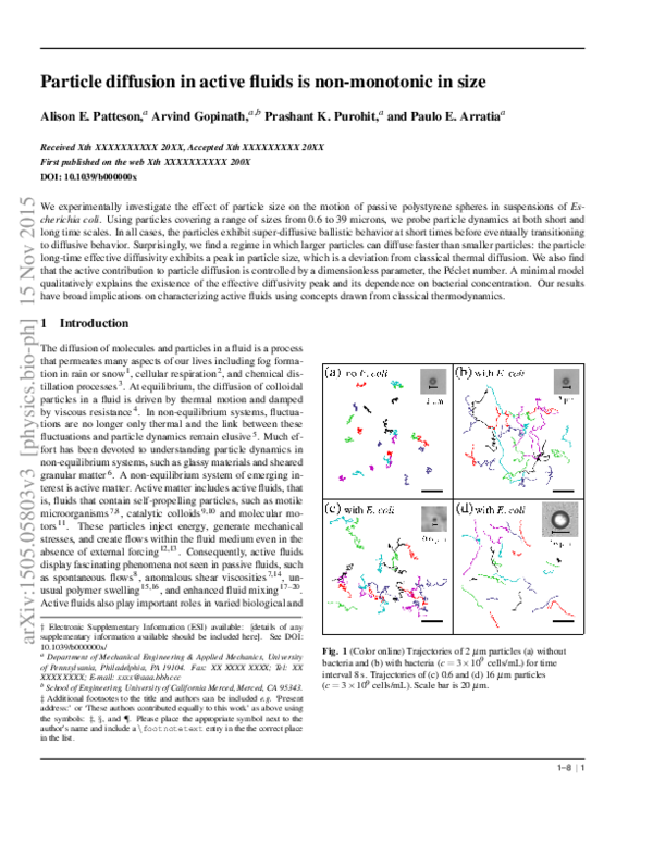 (PDF) Particle diffusion in active fluids is non-monotonic in size