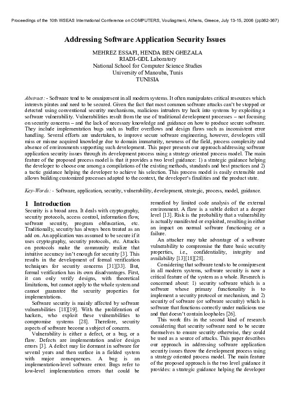 (PDF) Addressing software application security issues