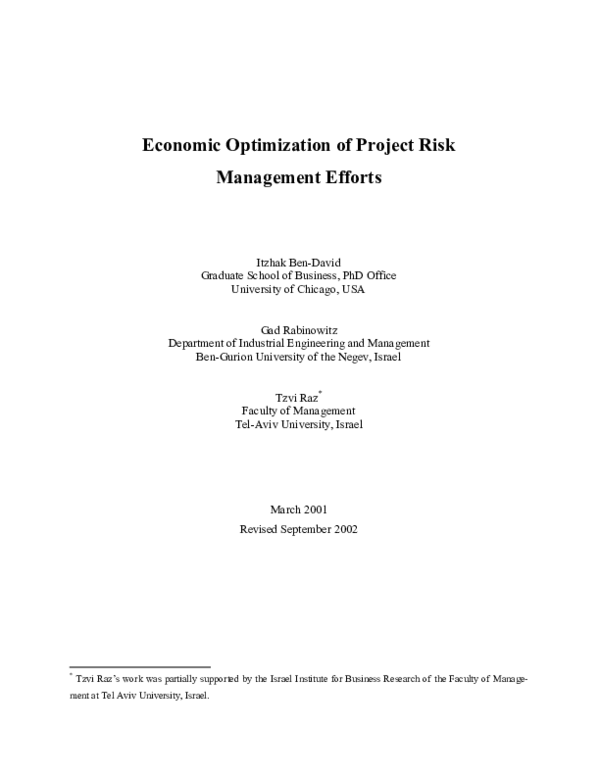 (PDF) Economic Optimization of Project Risk Management Efforts