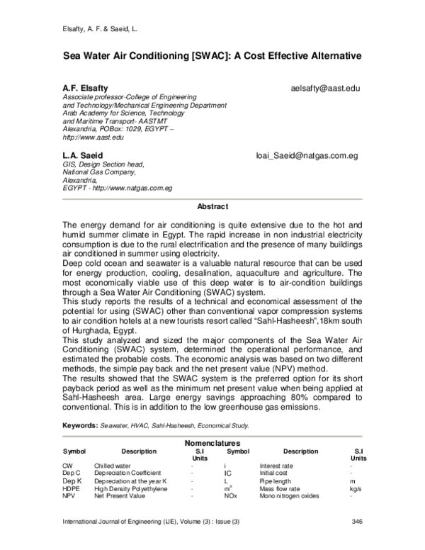 (PDF) Sea Water Air Conditioning [SWAC]: A Cost Effective Alternative