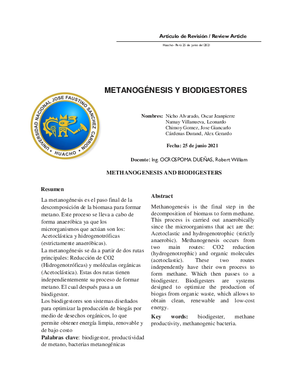(PDF) BIODIGESTORES y METANOGENESIS