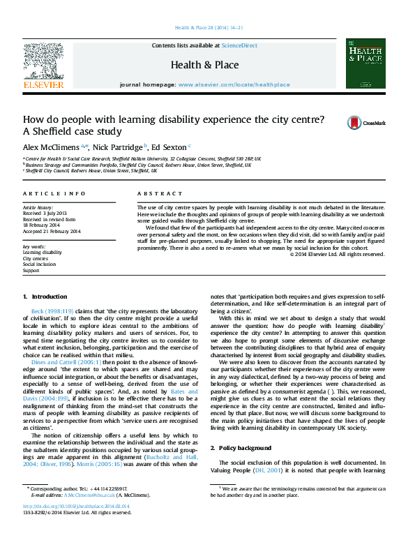 (PDF) How do people with learning disability experience the city centre ...