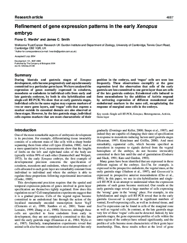 (PDF) Refinement of gene expression patterns in the early Xenopus embryo