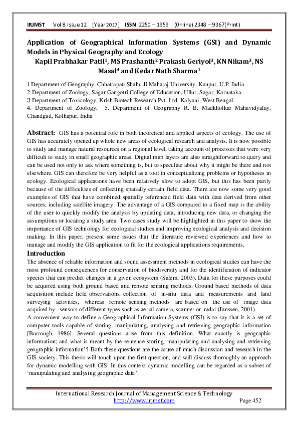 (PDF) Application of Geographical Information Systems (GSI) and Dynamic ...