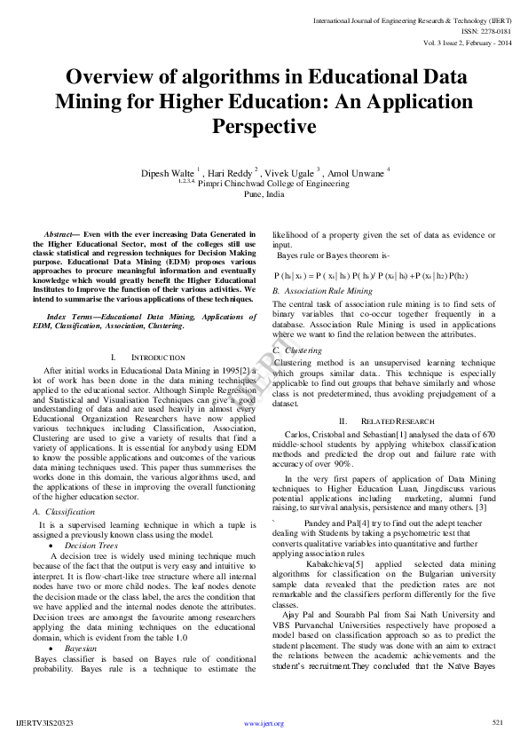 (PDF) Overview of algorithms in Educational Data Mining for Higher ...