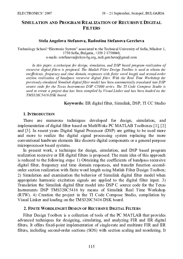 (PDF) Simulation and Program Realization of Recursive Digital Filters