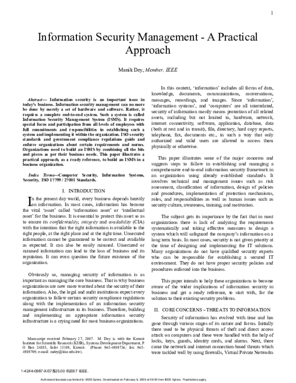 (PDF) Information security management - a practical approach