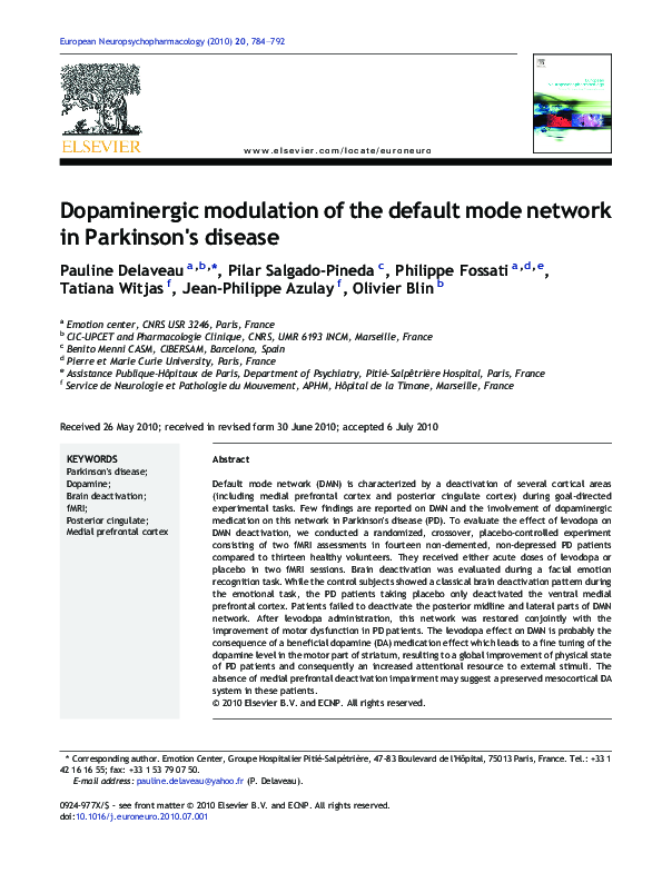 (PDF) Dopaminergic modulation of the default mode network in Parkinson ...