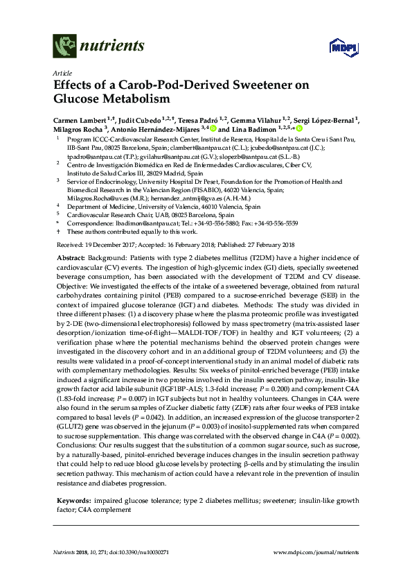 (PDF) Effects of a CarobPodDerived Sweetener on Glucose Metabolism Milagros Rocha Academia.edu