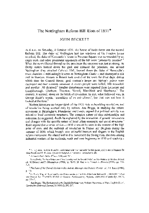 (PDF) The Nottingham Reform Bill Riots of 1831