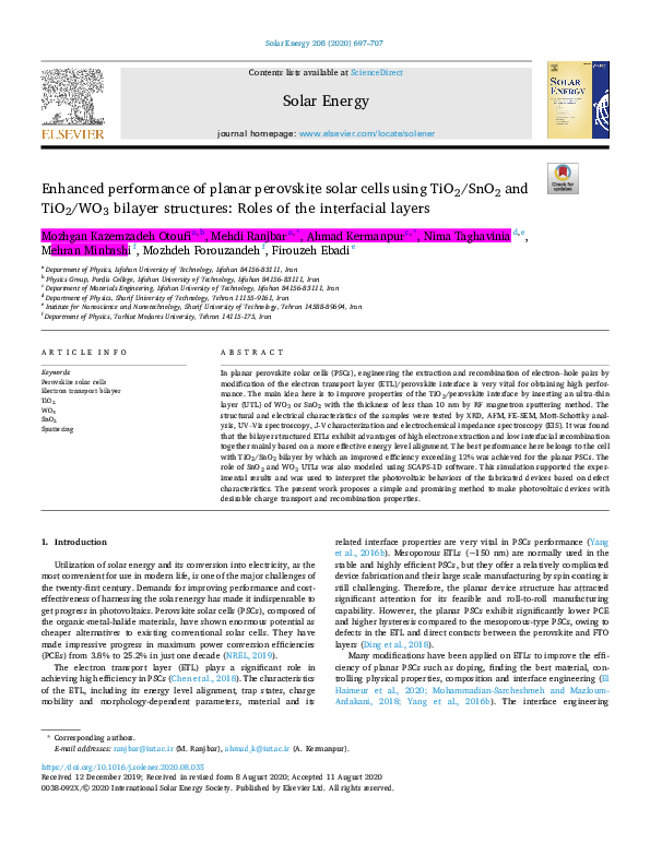 (PDF) Enhanced performance of planar perovskite solar cells using TiO 2 ...