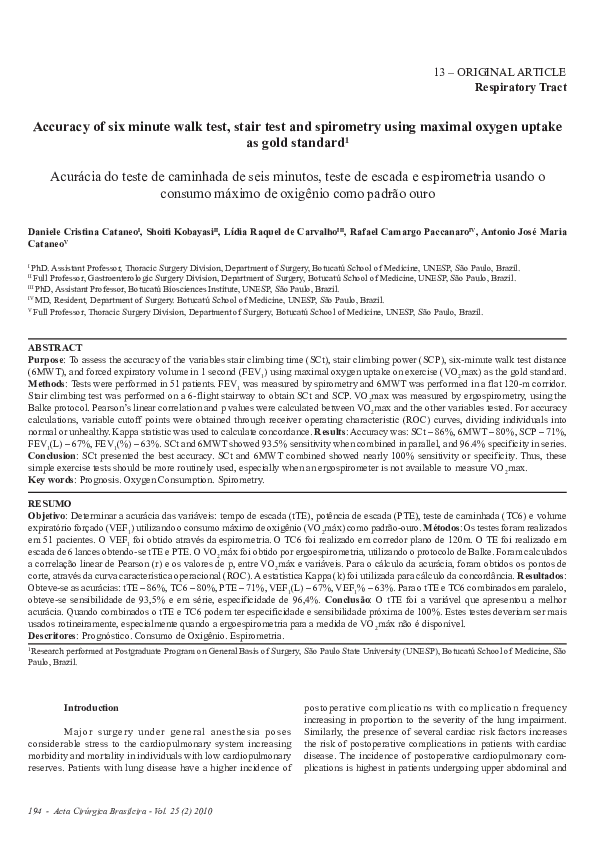 (PDF) Accuracy of six minute walk test, stair test and spirometry using
