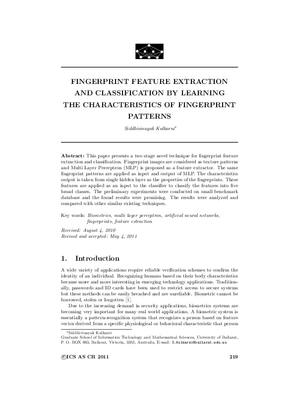 (PDF) Fingerprint Feature Extraction and Classification by Learning the ...