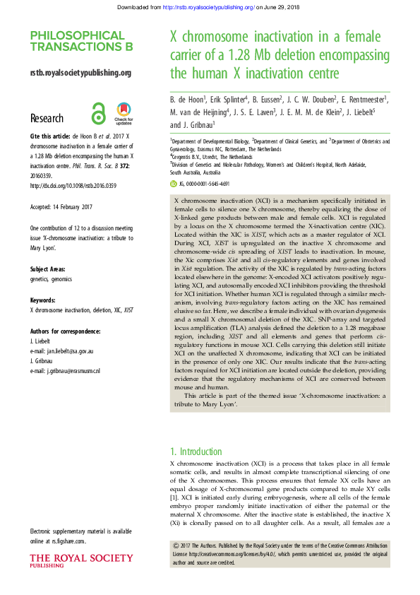 (PDF) X chromosome inactivation in a female carrier of a 1.28 Mb ...