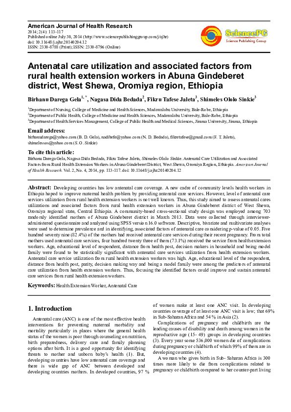 (PDF) Antenatal Care Utilization and Associated Factors from Rural ...