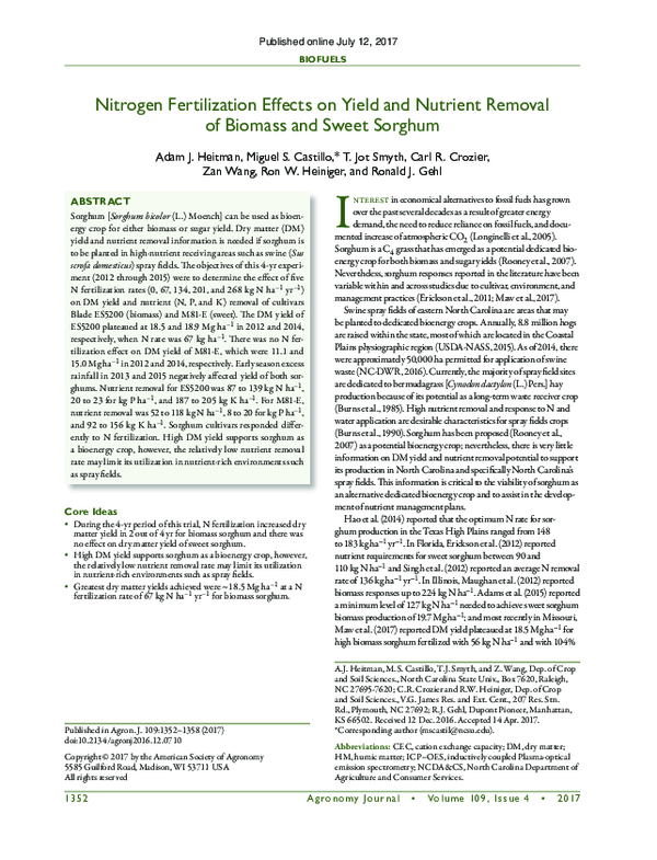 (PDF) Nitrogen Fertilization Effects on Yield and Nutrient Removal of ...