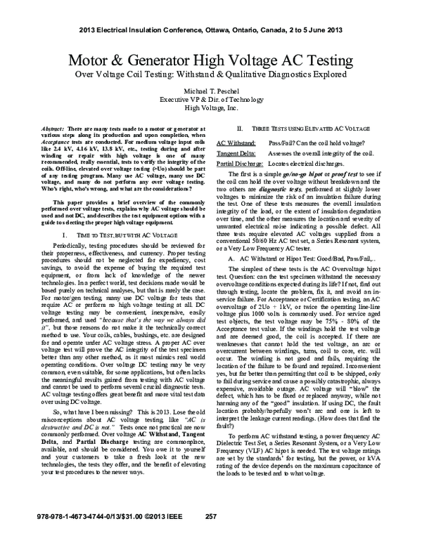 (PDF) Motor & generator high voltage AC testing over voltage coil