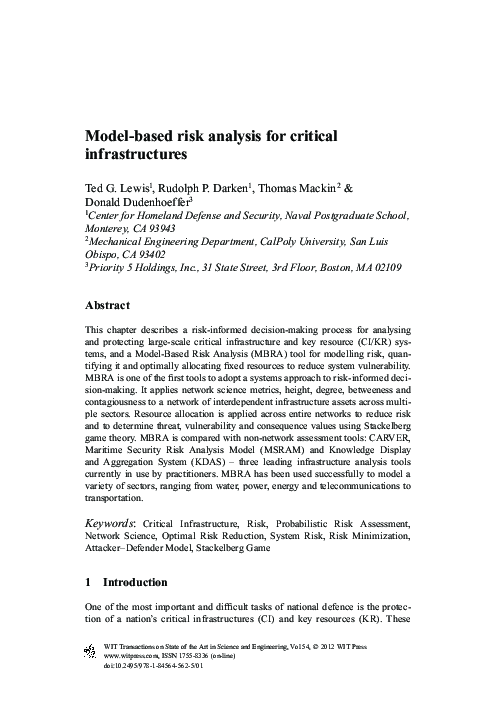 (PDF) Model-based risk analysis for critical infrastructures