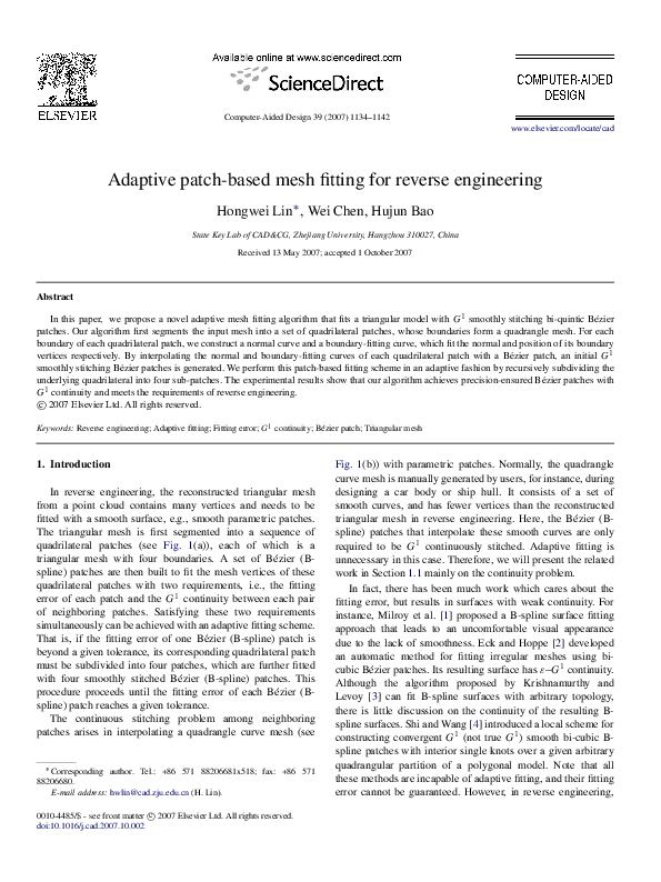 (PDF) Adaptive patch-based mesh fitting for reverse engineering