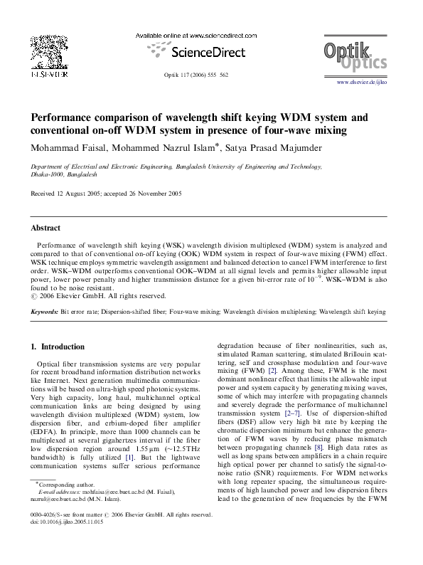 (PDF) Performance comparison of wavelength shift keying WDM system and ...