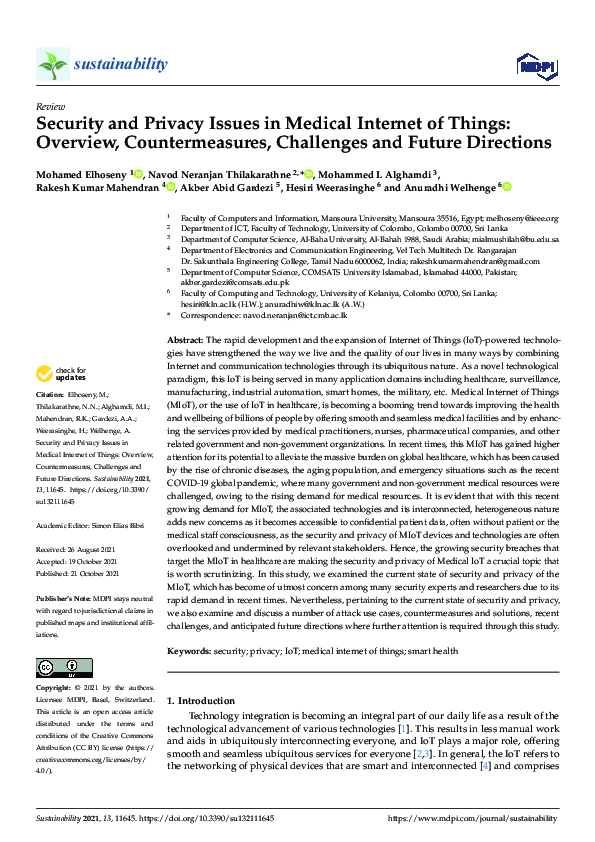 (PDF) Security and Privacy Issues in Medical Internet of Things ...