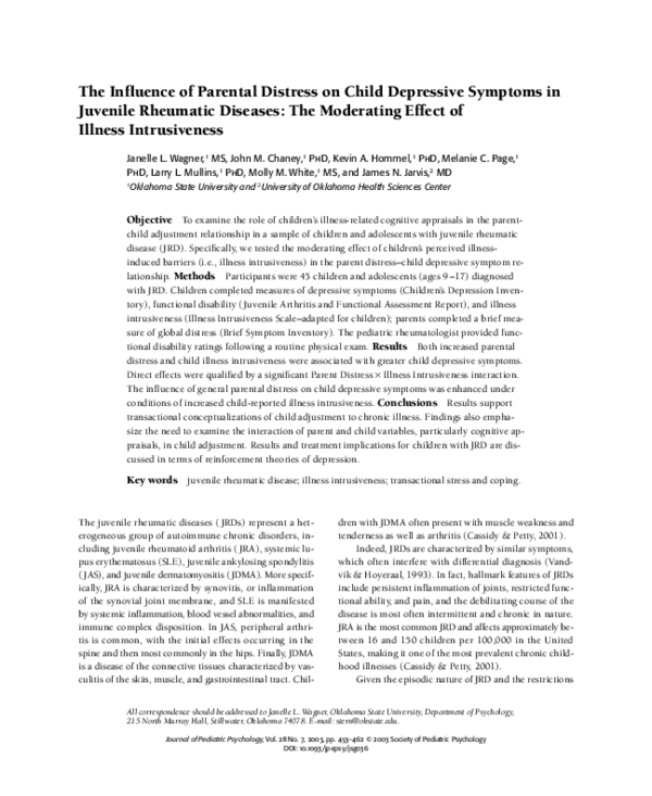(PDF) The Influence of Parental Distress on Child Depressive Symptoms ...