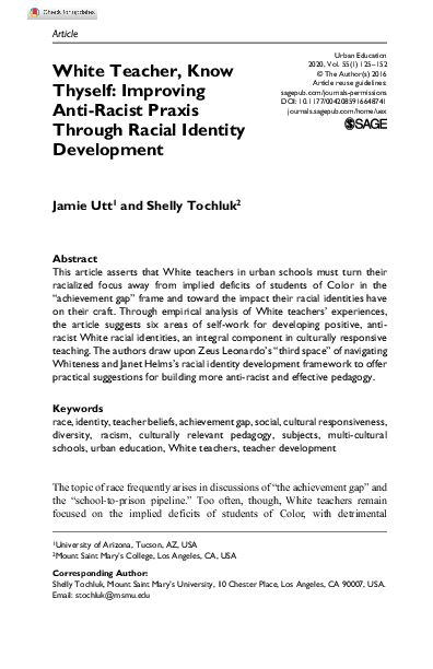 (PDF) White Teacher, Know Thyself: Improving Anti-Racist Praxis Through ...