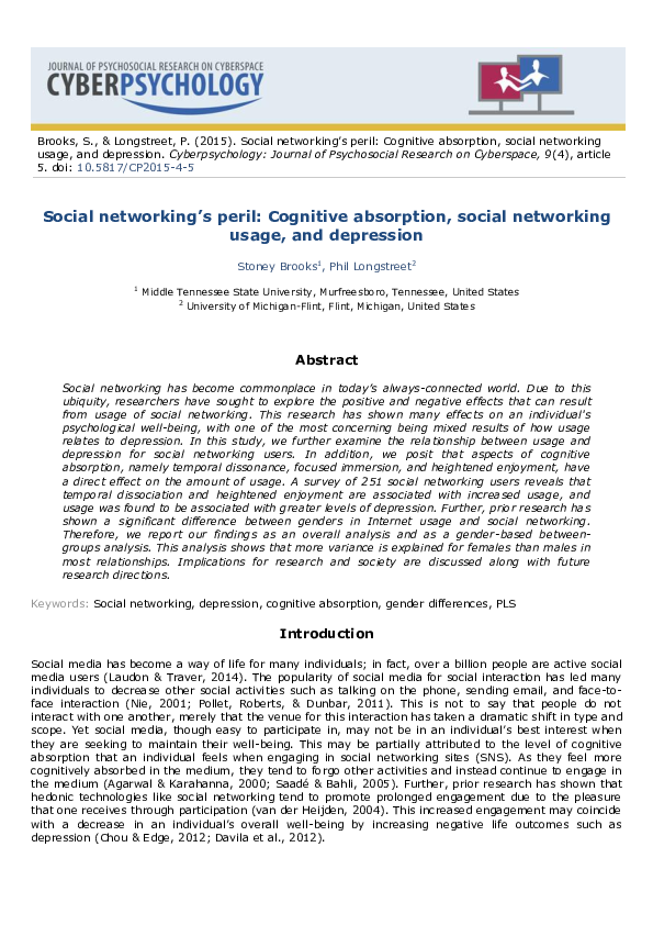 (PDF) Social networking’s peril: Cognitive absorption, social ...