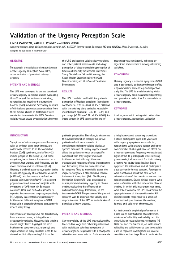 (PDF) Validation of the Urgency Perception Scale