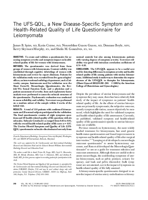 (PDF) The UFS-QOL, a new disease-specific symptom and health-related ...