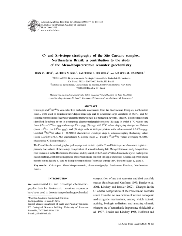 C- and Sr-isotope stratigraphy of the São Caetano complex, Northeastern Brazil: a contribution to the study of the Meso-Neoproterozoic seawater geochemistry