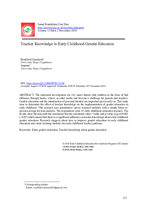(PDF) Teacher Knowledge in Early Childhood Gender Education