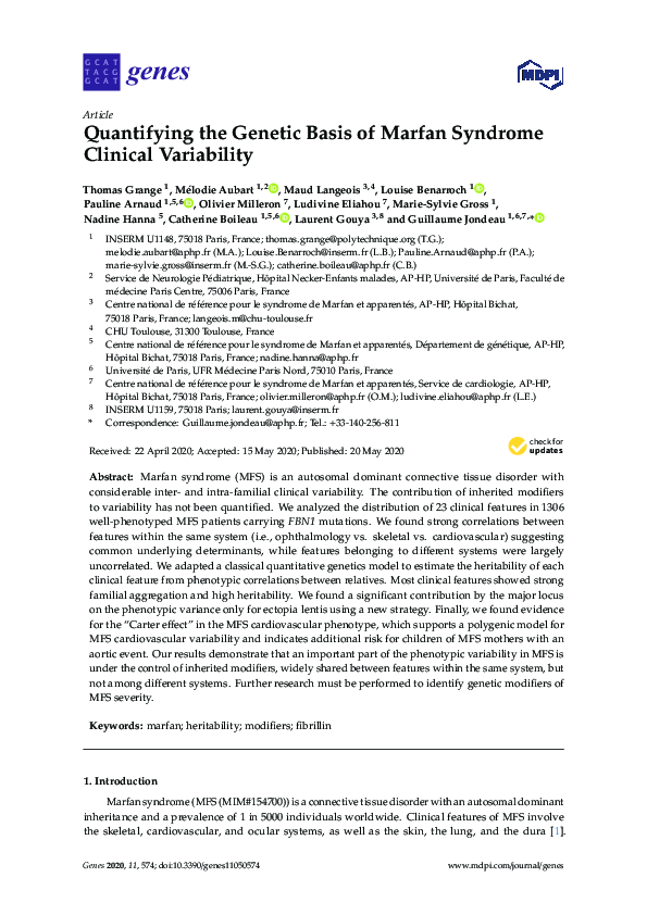 (PDF) Quantifying the Genetic Basis of Marfan Syndrome Clinical Variability