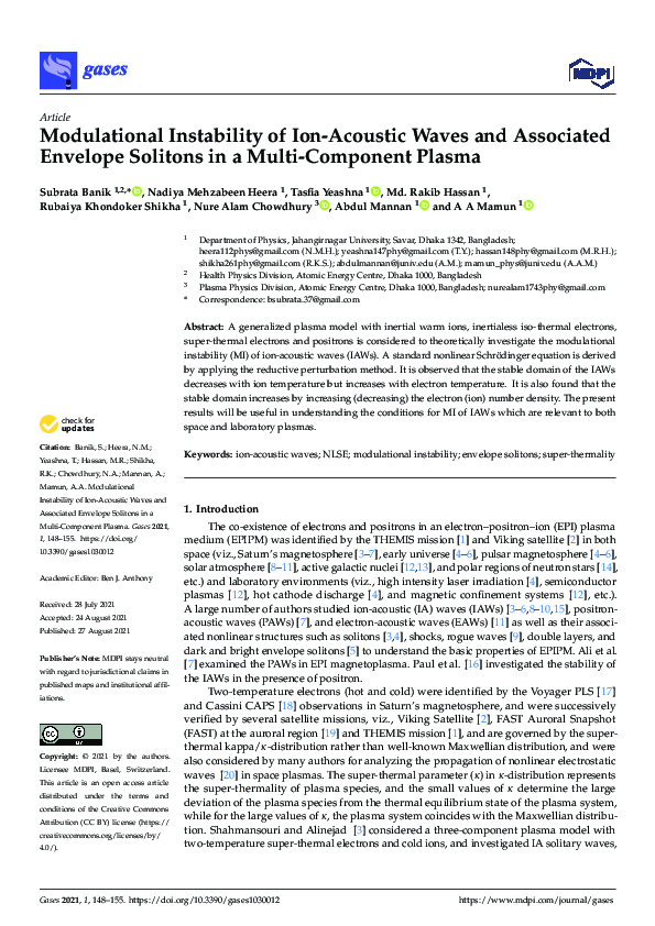 (PDF) Modulational Instability of Ion-Acoustic Waves and Associated ...
