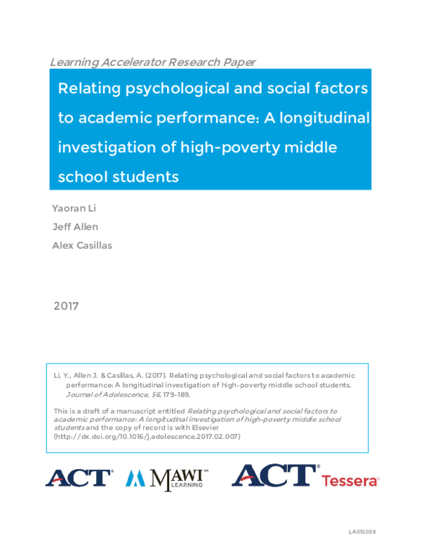 (PDF) Relating psychological and social factors to academic performance ...