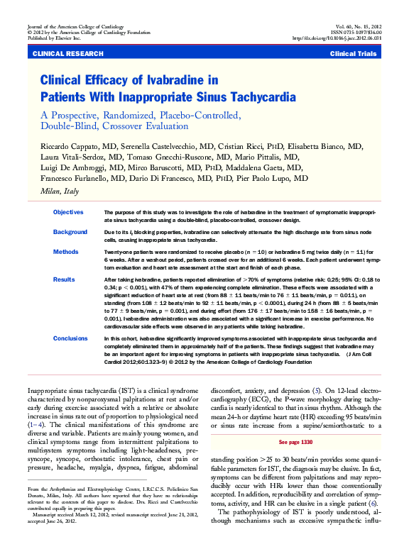 (PDF) Clinical Efficacy of Ivabradine in Patients With Inappropriate ...