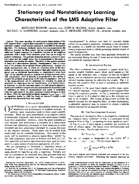 (PDF) Stationary and nonstationary learning characteristics of the LMS ...