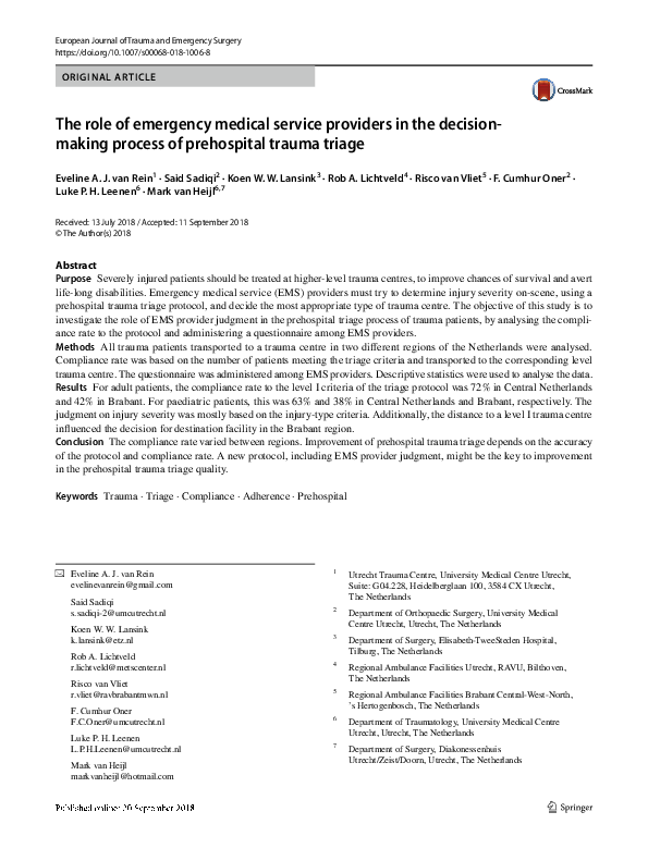 (PDF) The role of emergency medical service providers in the decision ...