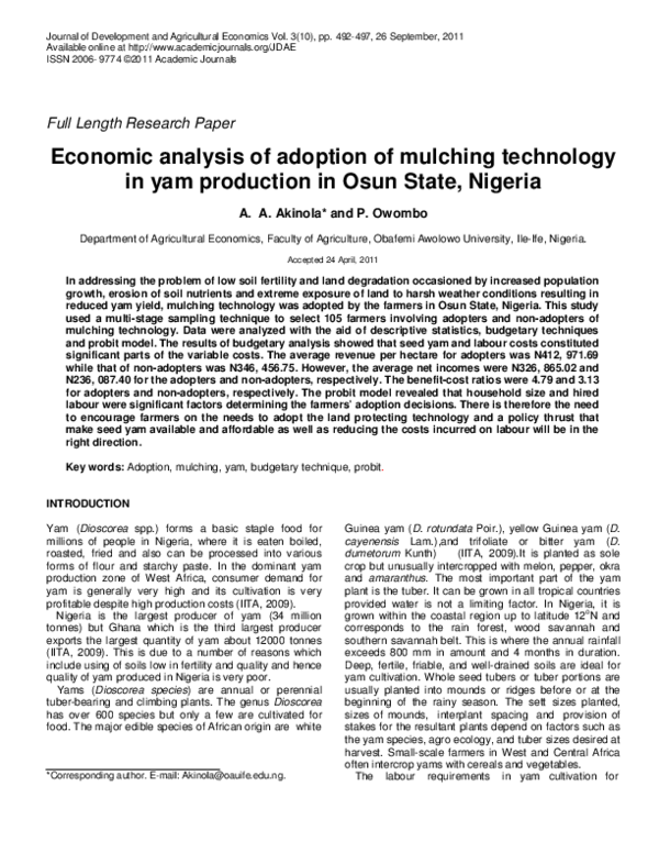 (PDF) Economic Analysis of Adoption of Mulching Technology in Yam ...