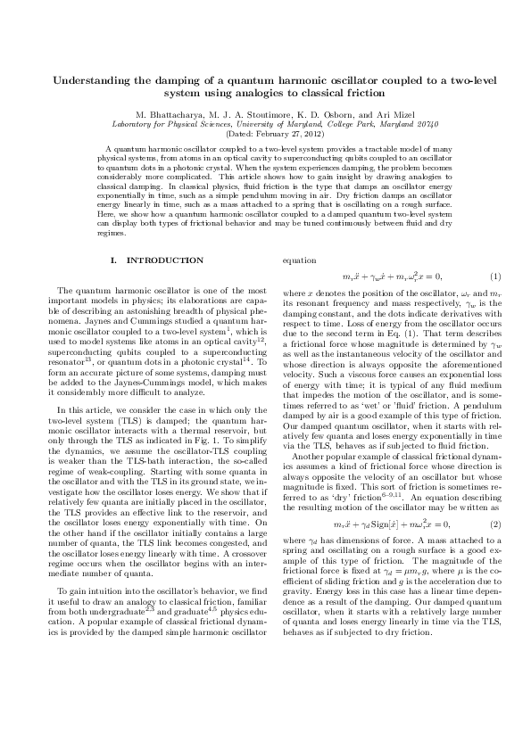 (PDF) Understanding the damping of a quantum harmonic oscillator ...