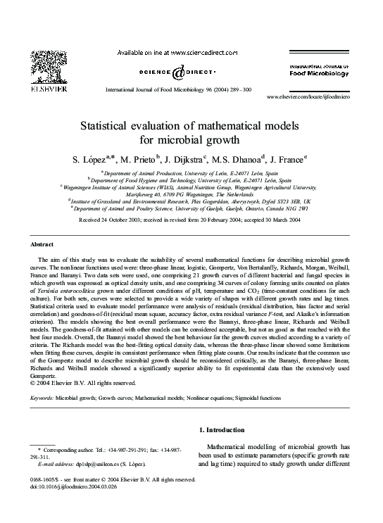 (PDF) Statistical evaluation of mathematical models for microbial growth