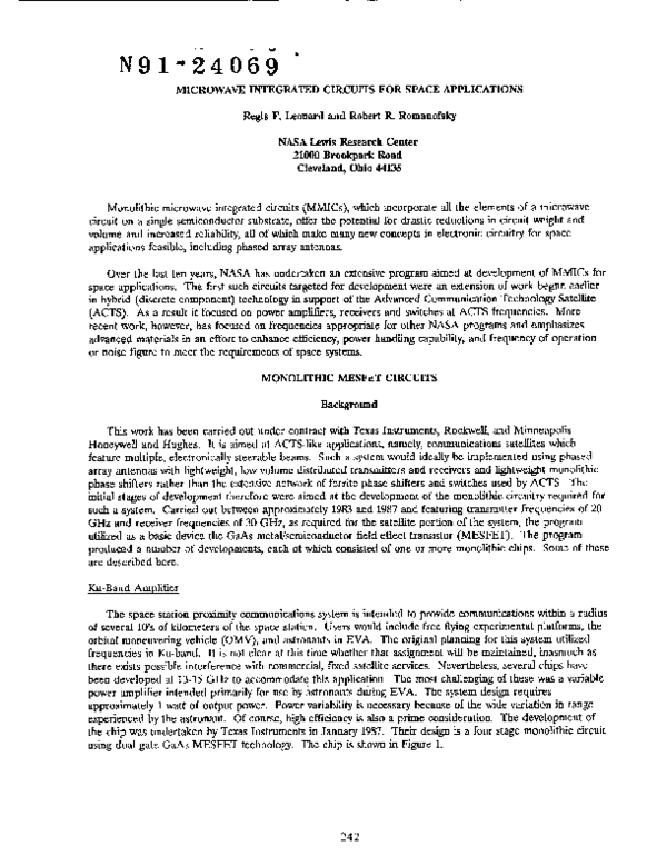 (PDF) Microwave Integrated Circuits for Space Applications Robert