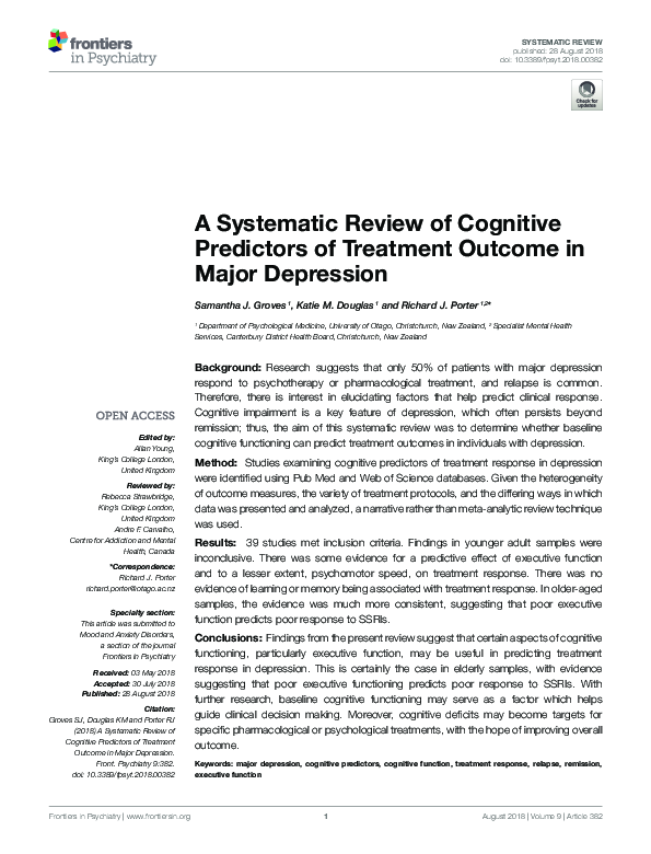 (PDF) A Systematic Review of Cognitive Predictors of Treatment Outcome ...