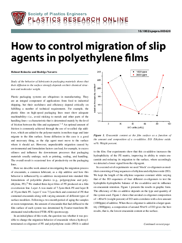 (PDF) How to control migration of slip agents in polyethylene films