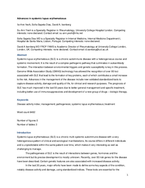 (PDF) Advances in systemic lupus erythematosus
