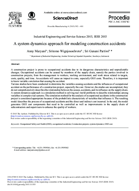 (PDF) A System Dynamics Approach for Modeling Construction Accidents