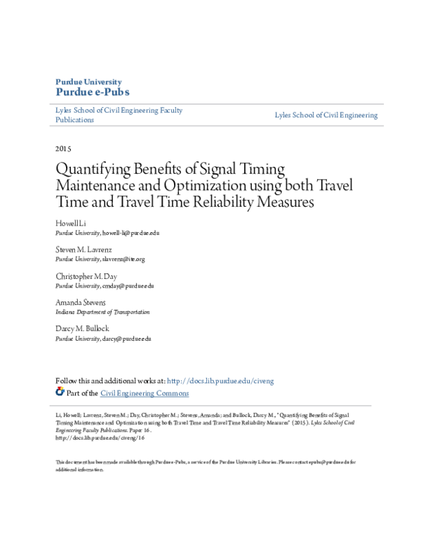 (PDF) Quantifying Benefits of Signal Timing Maintenance and Optimization Using both Travel Time