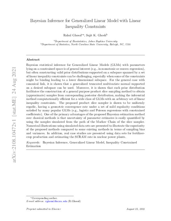 (PDF) Bayesian inference for generalized linear model with linear ...